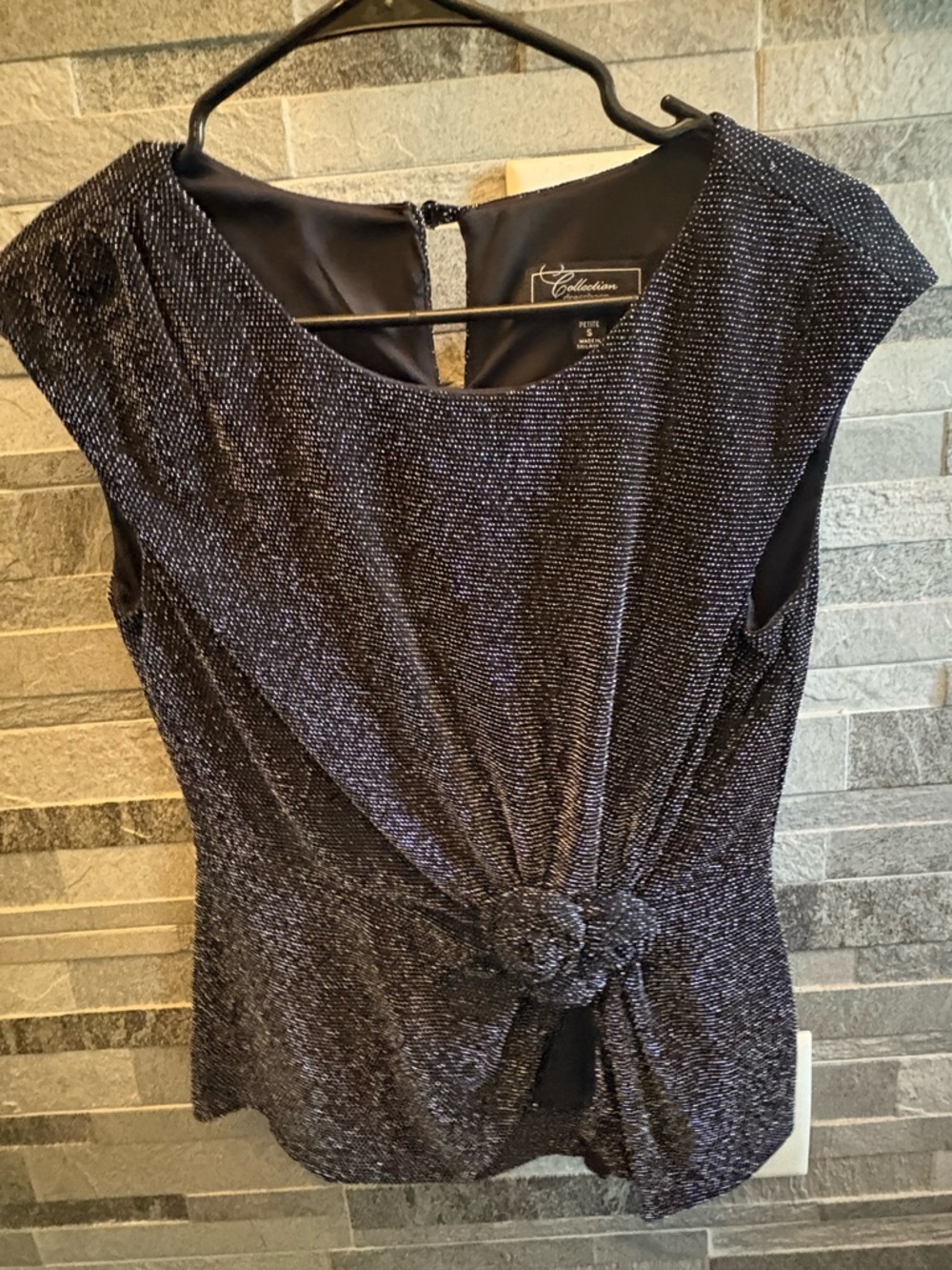 Dress Barn Black Metallic Knit Twist-Front Top
